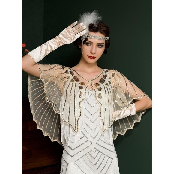 Women's 1920s Shawl Wraps,sequin Beaded Flapper Evening Shawls For Women😝 - Picture 3 of 6